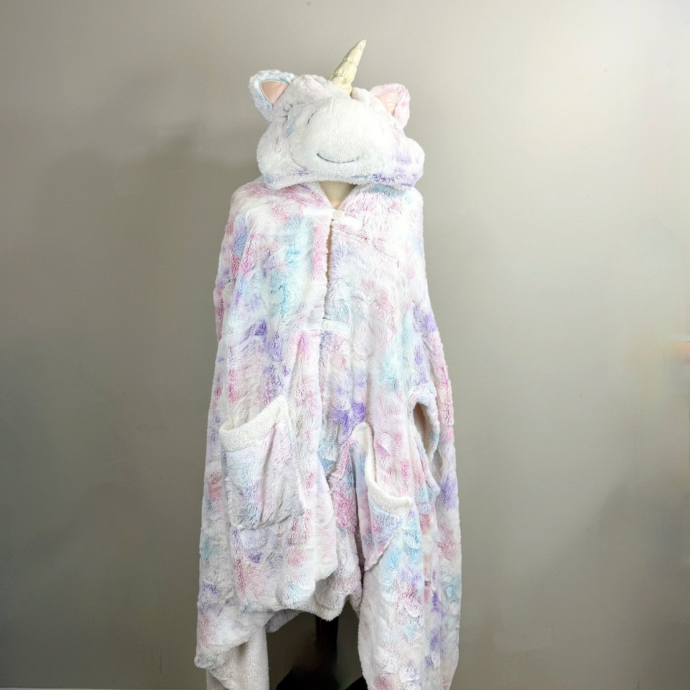 Member's Mark Cozy Critter Wrap Blanket Pastel Tie-Dye Unicorn Hood One Size